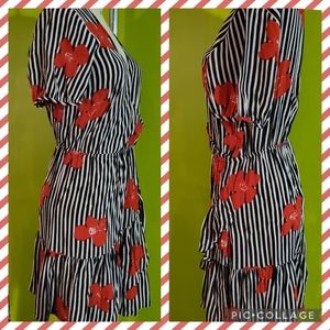 Madewell Striped Ruffle-Wrap Dress in Candied Orchids